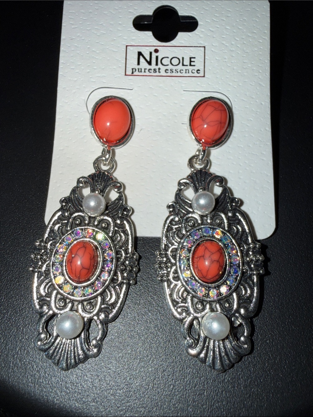 Nicole Orange Stone Filigree Drop Earrings